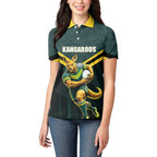 Personalised Kangaroos Rugby Women Polo Shirt Australia Rugby Mascot Green Gold Sport