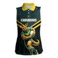 Personalised Kangaroos Rugby Women Sleeveless Polo Shirt Australia Rugby Mascot Green Gold Sport