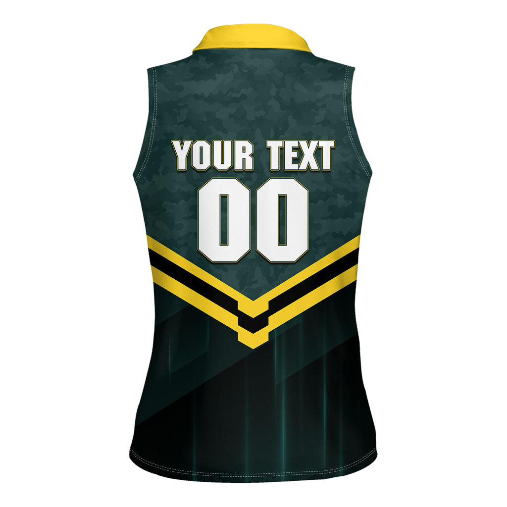 Personalised Kangaroos Rugby Women Sleeveless Polo Shirt Australia Rugby Mascot Green Gold Sport