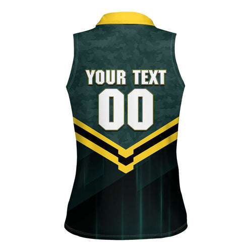 Personalised Kangaroos Rugby Women Sleeveless Polo Shirt Australia Rugby Mascot Green Gold Sport