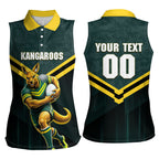 Personalised Kangaroos Rugby Women Sleeveless Polo Shirt Australia Rugby Mascot Green Gold Sport