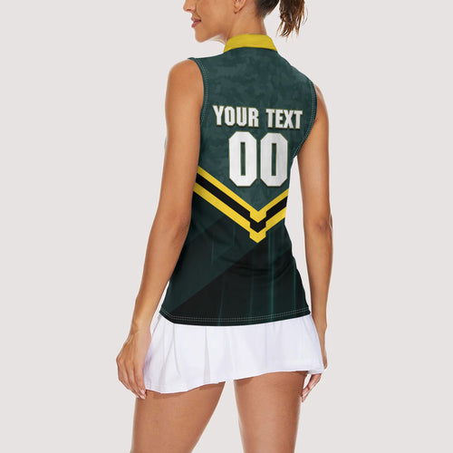 Personalised Kangaroos Rugby Women Sleeveless Polo Shirt Australia Rugby Mascot Green Gold Sport