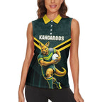 Personalised Kangaroos Rugby Women Sleeveless Polo Shirt Australia Rugby Mascot Green Gold Sport