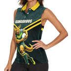 Personalised Kangaroos Rugby Women Sleeveless Polo Shirt Australia Rugby Mascot Green Gold Sport