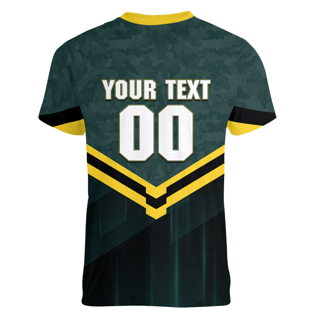 Personalised Kangaroos Rugby Women V-Neck T-Shirt Australia Rugby Mascot Green Gold Sport