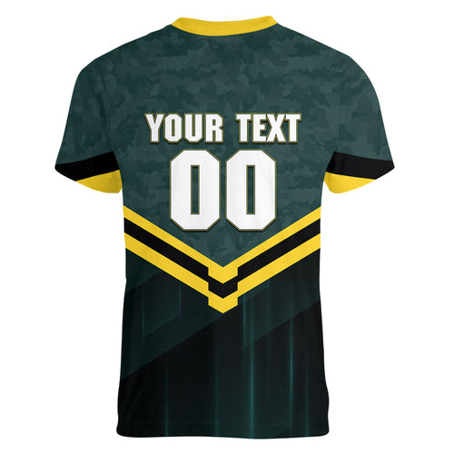 Personalised Kangaroos Rugby Women V-Neck T-Shirt Australia Rugby Mascot Green Gold Sport