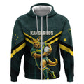 Personalised Kangaroos Rugby Zip Hoodie Australia Rugby Mascot Green Gold Sport