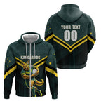 Personalised Kangaroos Rugby Zip Hoodie Australia Rugby Mascot Green Gold Sport