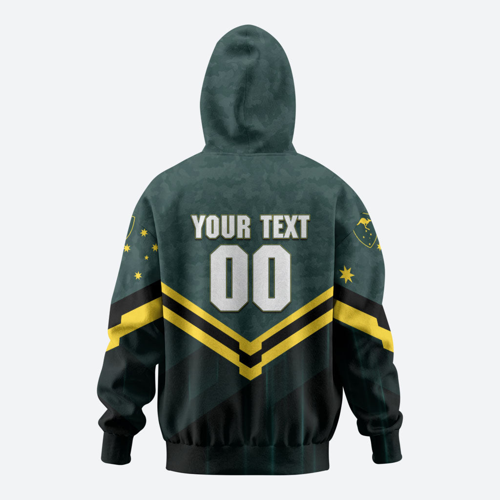 Personalised Kangaroos Rugby Zip Hoodie Australia Rugby Mascot Green Gold Sport