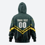 Personalised Kangaroos Rugby Zip Hoodie Australia Rugby Mascot Green Gold Sport