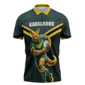 Personalised Kangaroos Rugby Zipper Polo Shirt Australia Rugby Mascot Green Gold Sport