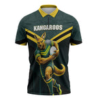 Personalised Kangaroos Rugby Zipper Polo Shirt Australia Rugby Mascot Green Gold Sport