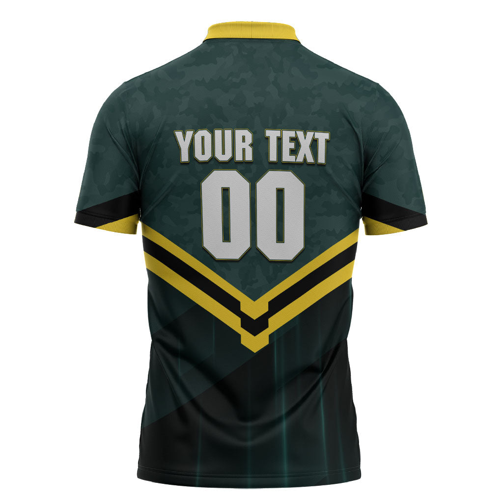 Personalised Kangaroos Rugby Zipper Polo Shirt Australia Rugby Mascot Green Gold Sport
