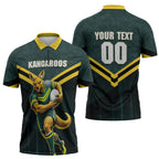 Personalised Kangaroos Rugby Zipper Polo Shirt Australia Rugby Mascot Green Gold Sport