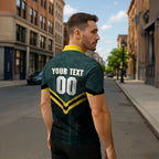 Personalised Kangaroos Rugby Zipper Polo Shirt Australia Rugby Mascot Green Gold Sport