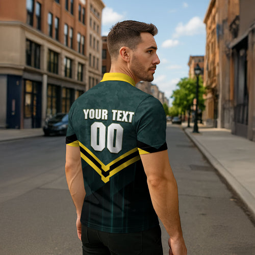 Personalised Kangaroos Rugby Zipper Polo Shirt Australia Rugby Mascot Green Gold Sport