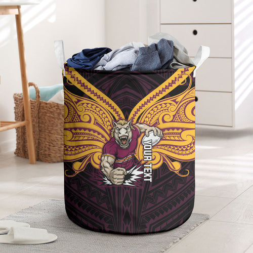 Custom Brisbane Broncos Laundry Basket Horse Warrior Polynesia Islander Rugby Mascot