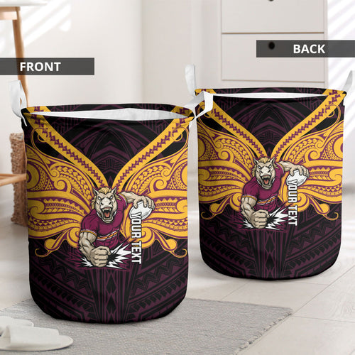 Custom Brisbane Broncos Laundry Basket Horse Warrior Polynesia Islander Rugby Mascot