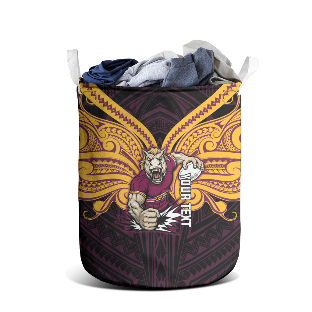 Custom Brisbane Broncos Laundry Basket Horse Warrior Polynesia Islander Rugby Mascot