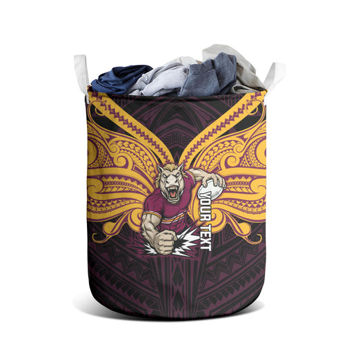 Custom Brisbane Broncos Laundry Basket Horse Warrior Polynesia Islander Rugby Mascot