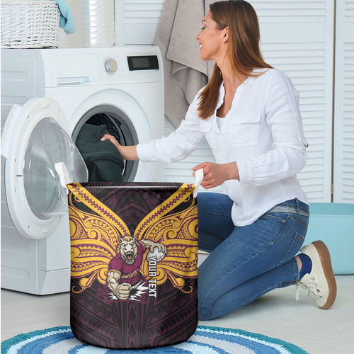 Custom Brisbane Broncos Laundry Basket Horse Warrior Polynesia Islander Rugby Mascot