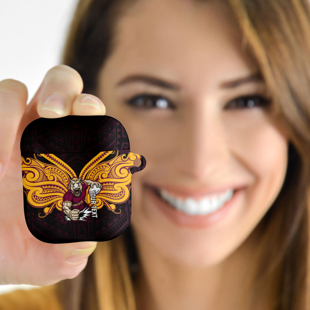 Custom Brisbane Broncos AirPods Case Horse Warrior Polynesia Islander Rugby Mascot