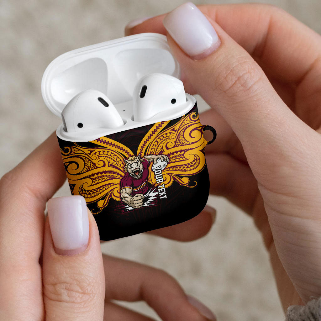Custom Brisbane Broncos AirPods Case Horse Warrior Polynesia Islander Rugby Mascot