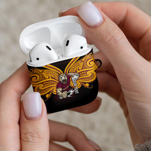 Custom Brisbane Broncos AirPods Case Horse Warrior Polynesia Islander Rugby Mascot
