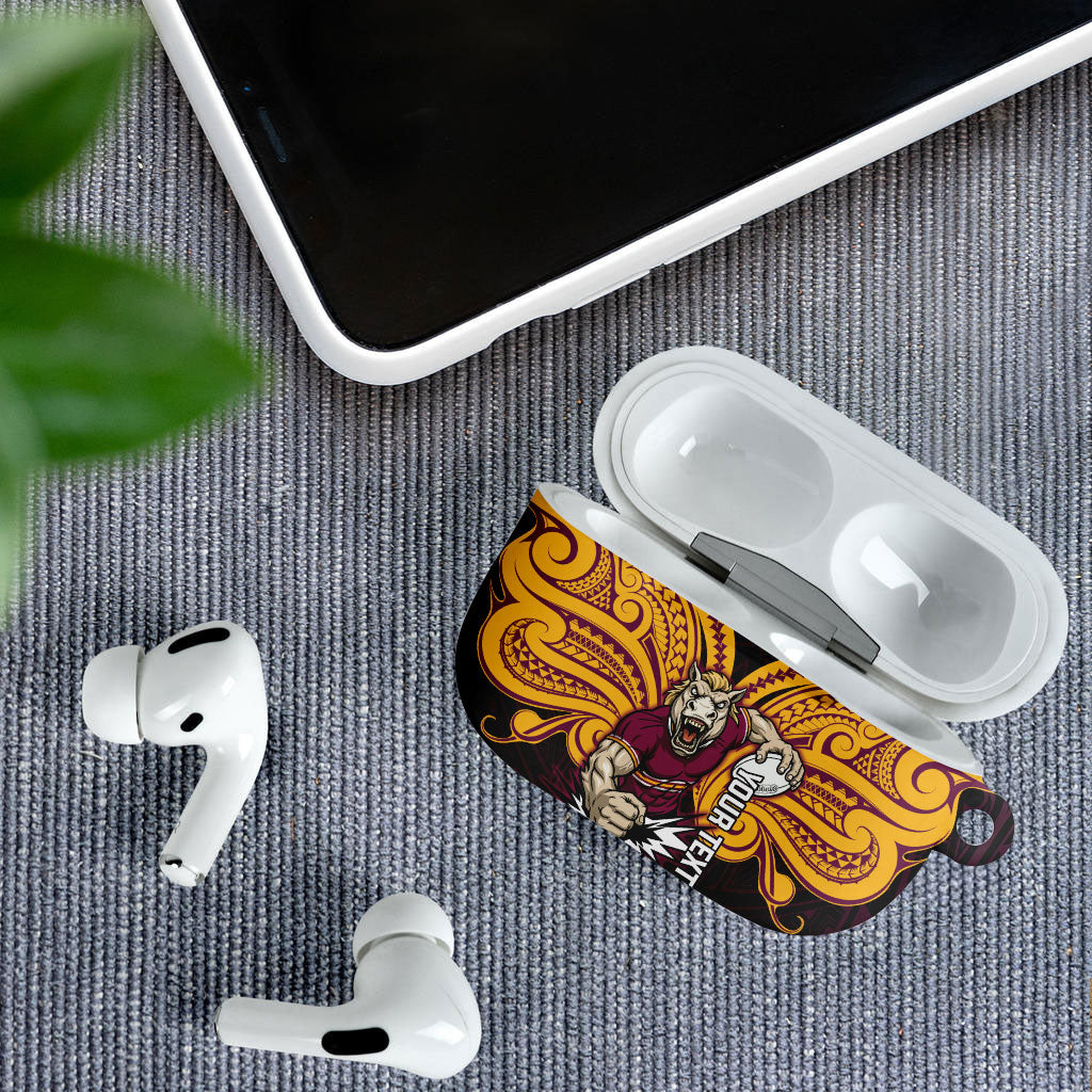 Custom Brisbane Broncos AirPods Case Horse Warrior Polynesia Islander Rugby Mascot