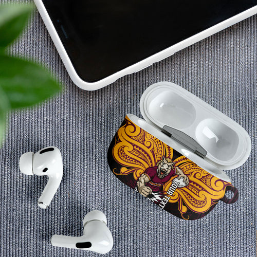 Custom Brisbane Broncos AirPods Case Horse Warrior Polynesia Islander Rugby Mascot