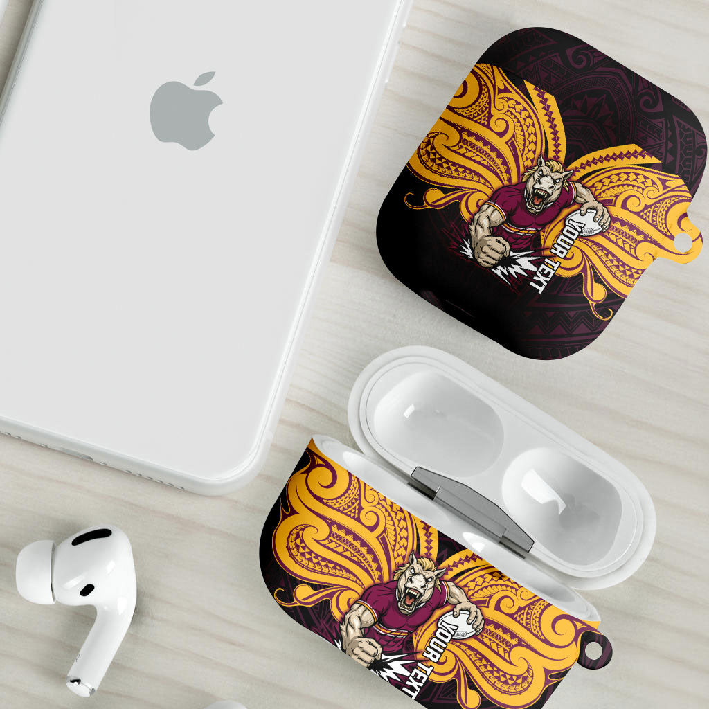 Custom Brisbane Broncos AirPods Case Horse Warrior Polynesia Islander Rugby Mascot