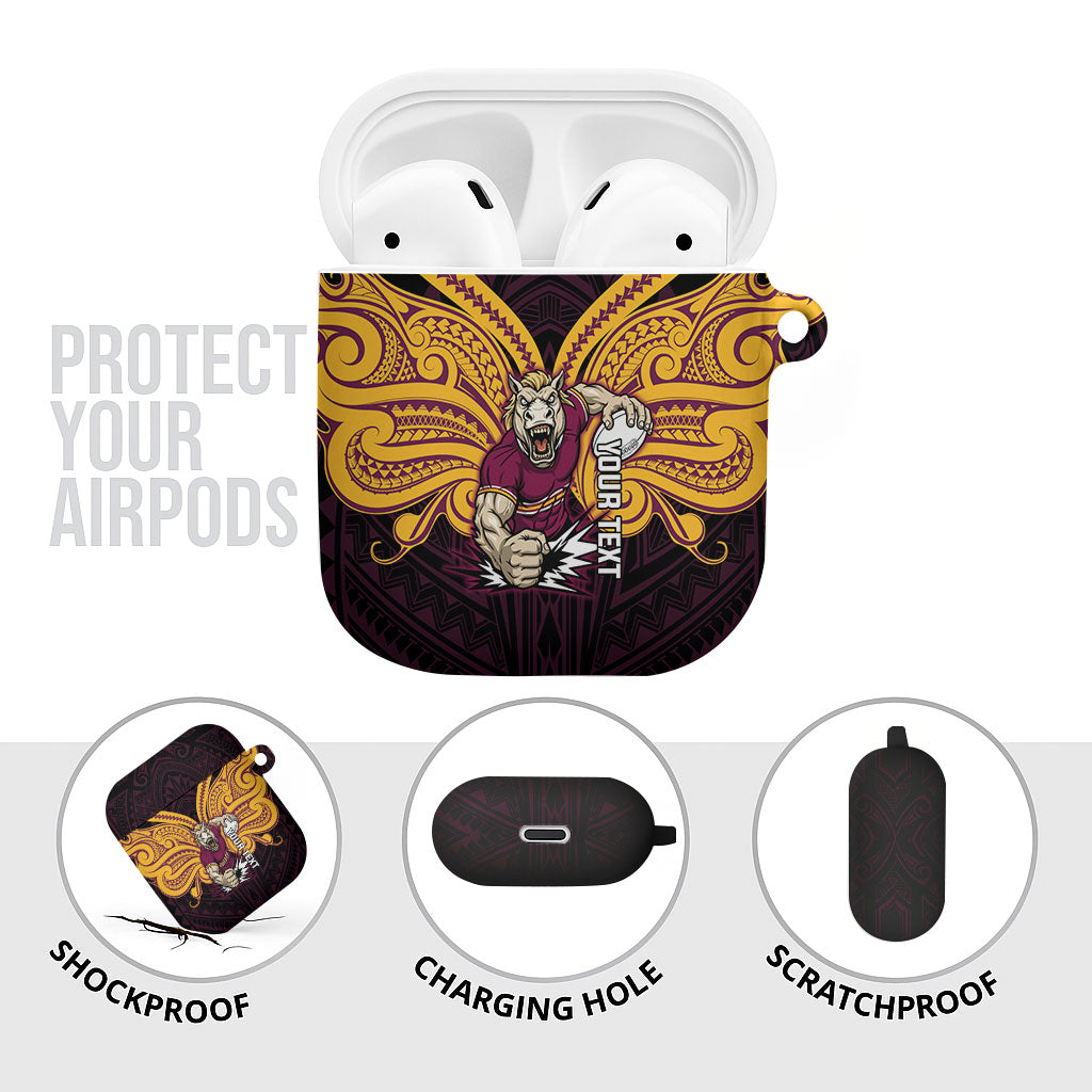 Custom Brisbane Broncos AirPods Case Horse Warrior Polynesia Islander Rugby Mascot