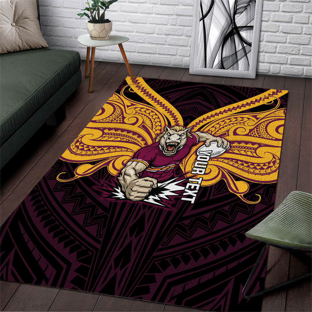 Custom Brisbane Broncos Area Rug Horse Warrior Polynesia Islander Rugby Mascot
