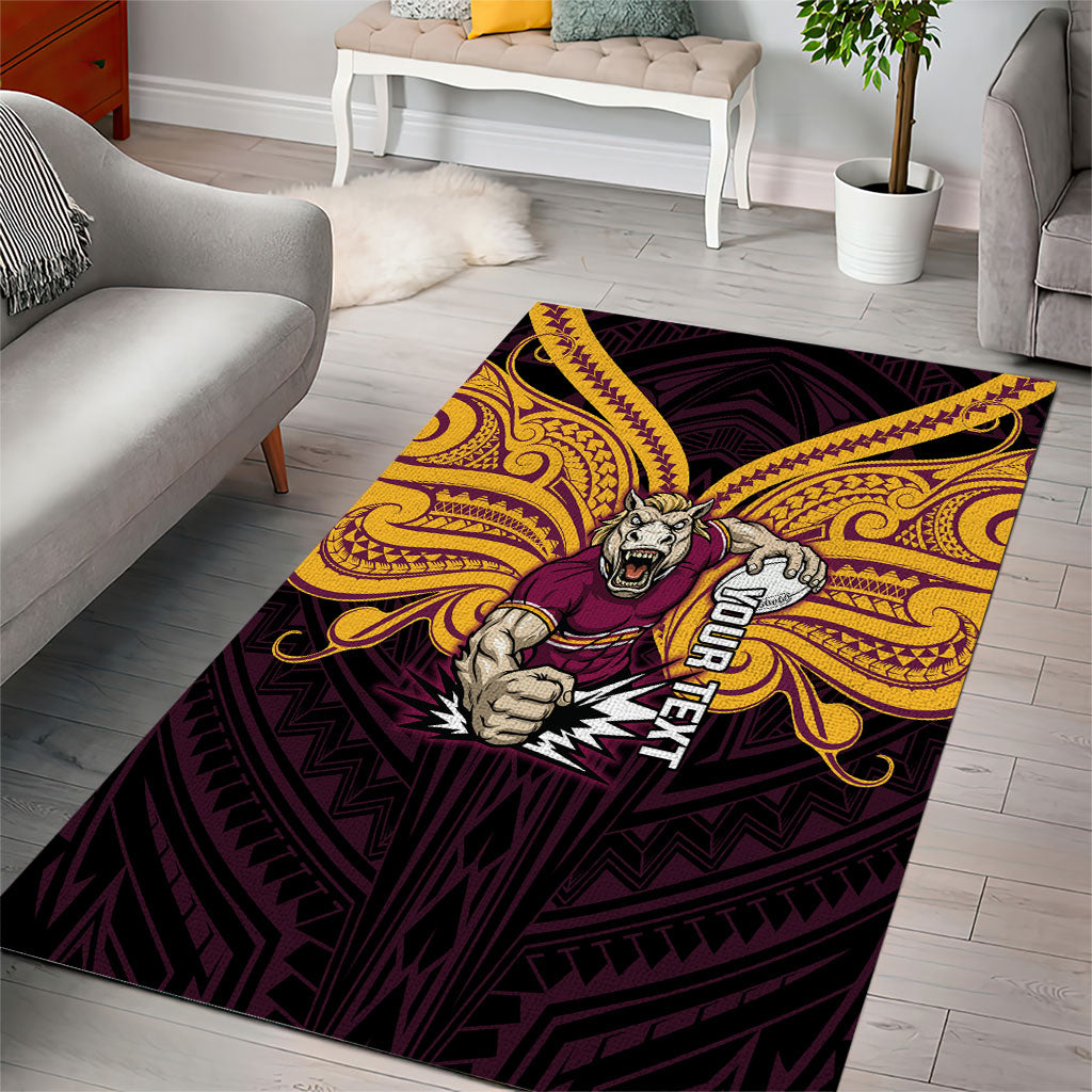 Custom Brisbane Broncos Area Rug Horse Warrior Polynesia Islander Rugby Mascot