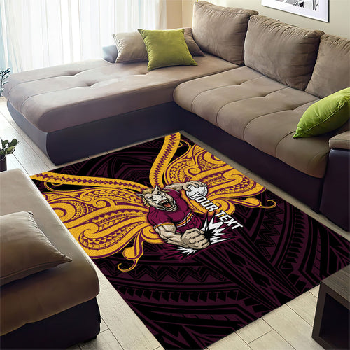 Custom Brisbane Broncos Area Rug Horse Warrior Polynesia Islander Rugby Mascot