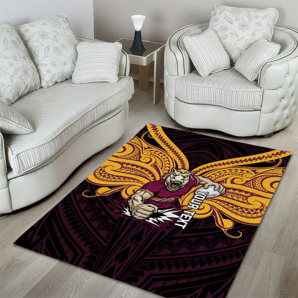 Custom Brisbane Broncos Area Rug Horse Warrior Polynesia Islander Rugby Mascot