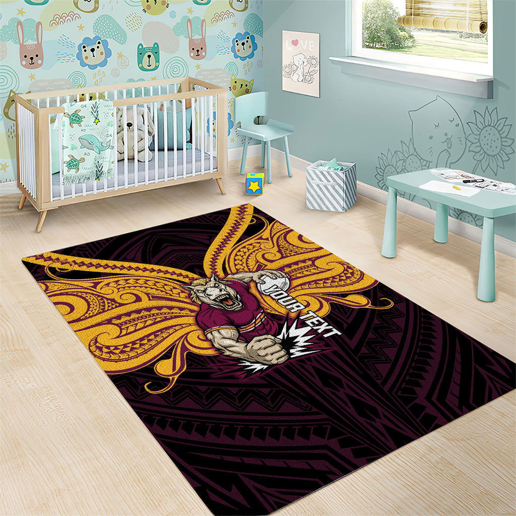 Custom Brisbane Broncos Area Rug Horse Warrior Polynesia Islander Rugby Mascot