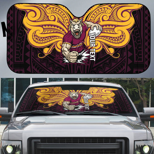 Custom Brisbane Broncos Auto Sun Shade Horse Warrior Polynesia Islander Rugby Mascot