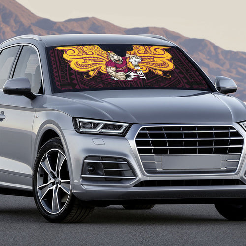 Custom Brisbane Broncos Auto Sun Shade Horse Warrior Polynesia Islander Rugby Mascot
