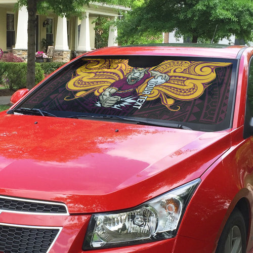 Custom Brisbane Broncos Auto Sun Shade Horse Warrior Polynesia Islander Rugby Mascot