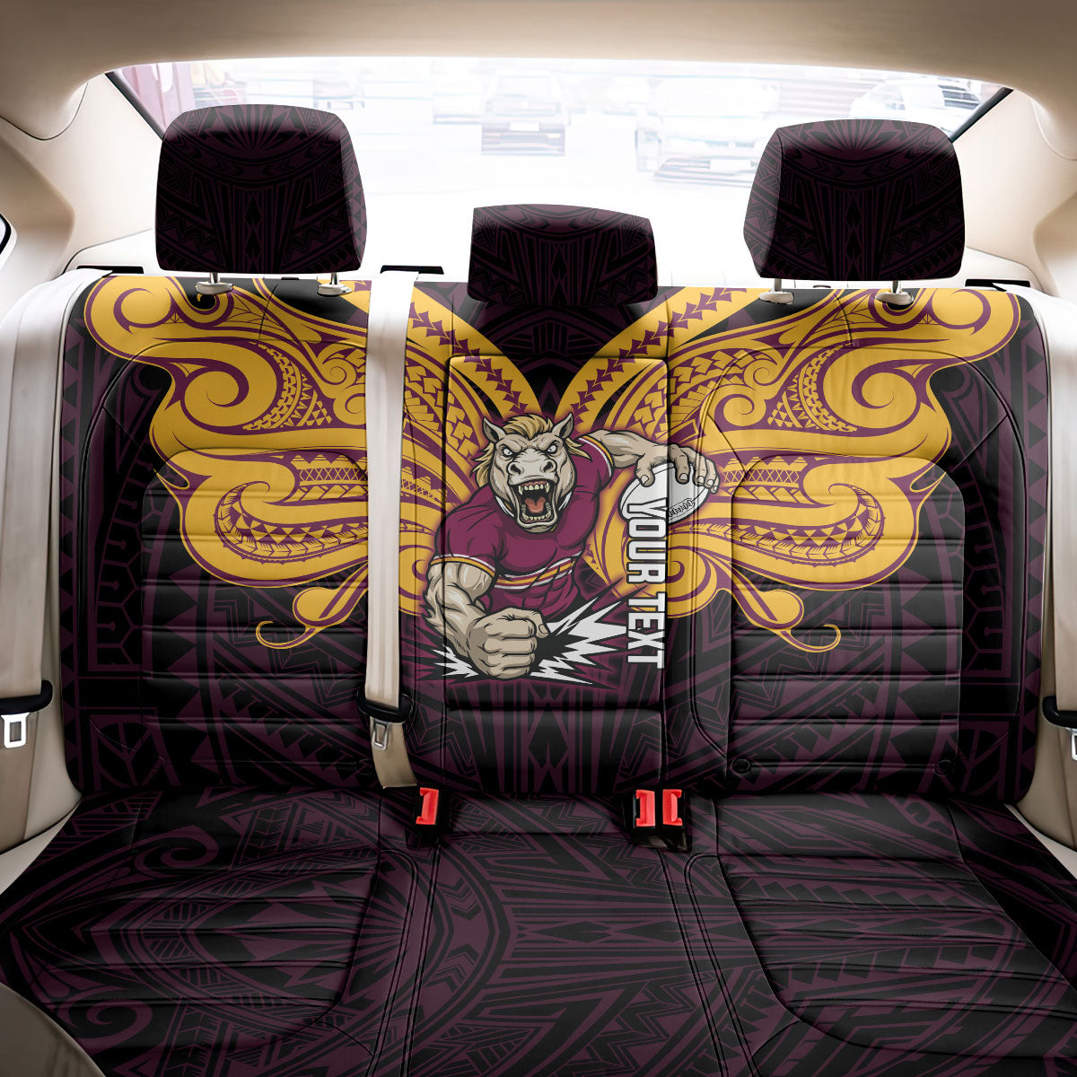 Custom Brisbane Broncos Back Car Seat Cover Horse Warrior Polynesia Islander Rugby Mascot