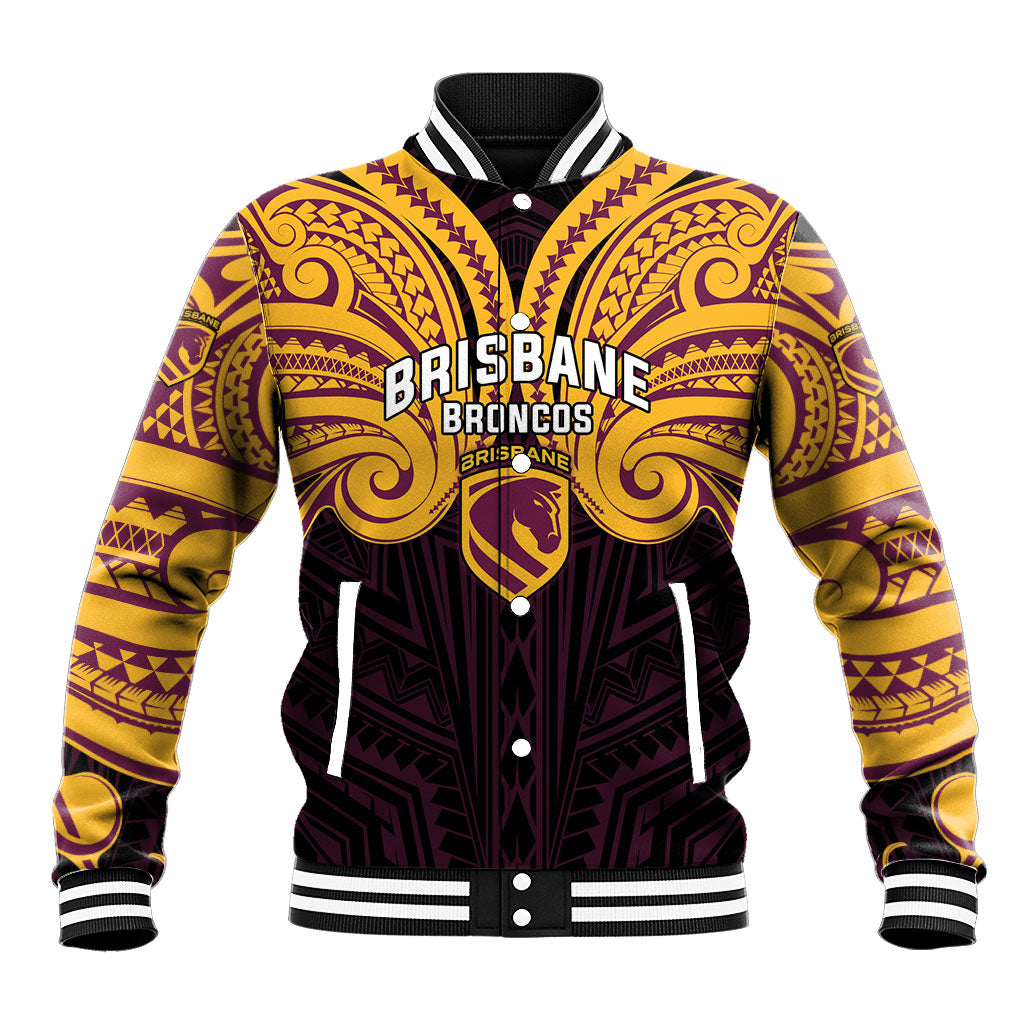 Custom Brisbane Broncos Baseball Jacket Horse Warrior Polynesia Islander Rugby Mascot