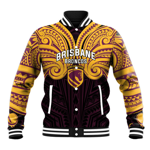 Custom Brisbane Broncos Baseball Jacket Horse Warrior Polynesia Islander Rugby Mascot