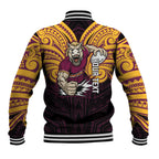 Custom Brisbane Broncos Baseball Jacket Horse Warrior Polynesia Islander Rugby Mascot