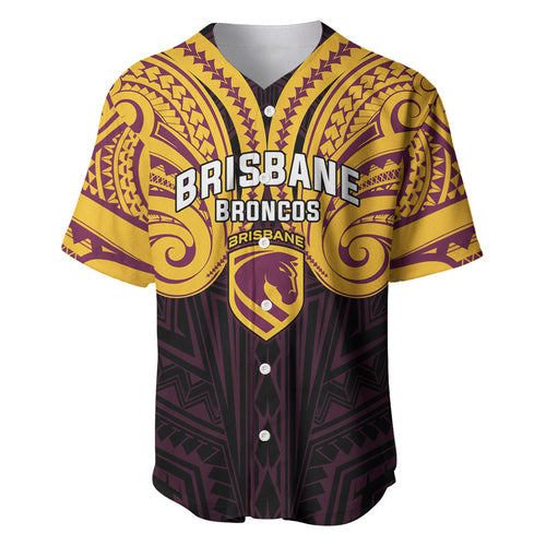 Custom Brisbane Broncos Baseball Jersey Horse Warrior Polynesia Islander Rugby Mascot