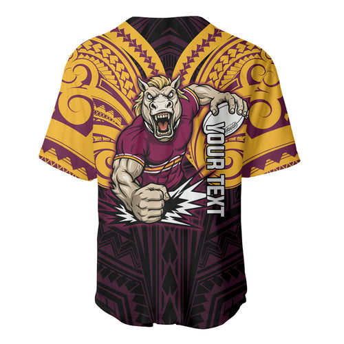 Custom Brisbane Broncos Baseball Jersey Horse Warrior Polynesia Islander Rugby Mascot