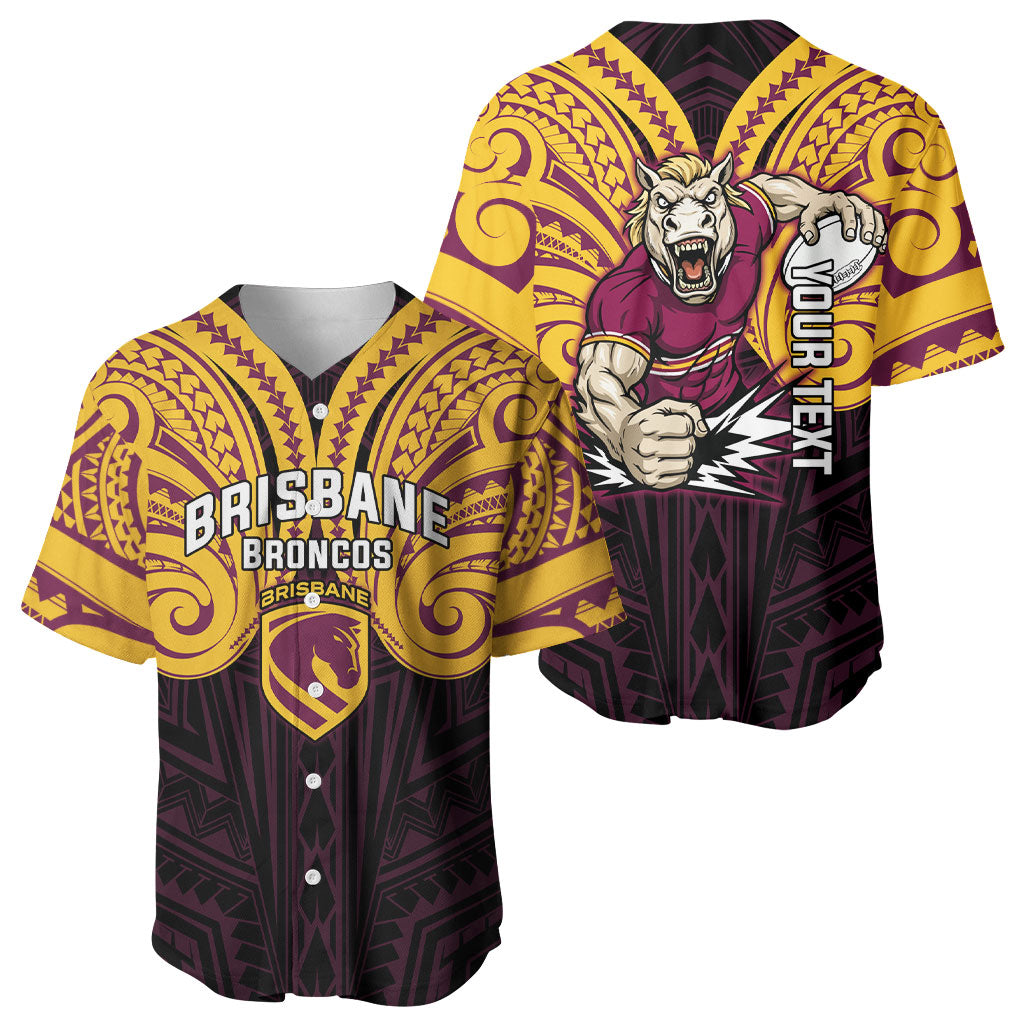 Custom Brisbane Broncos Baseball Jersey Horse Warrior Polynesia Islander Rugby Mascot