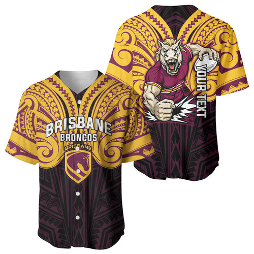 Custom Brisbane Broncos Baseball Jersey Horse Warrior Polynesia Islander Rugby Mascot