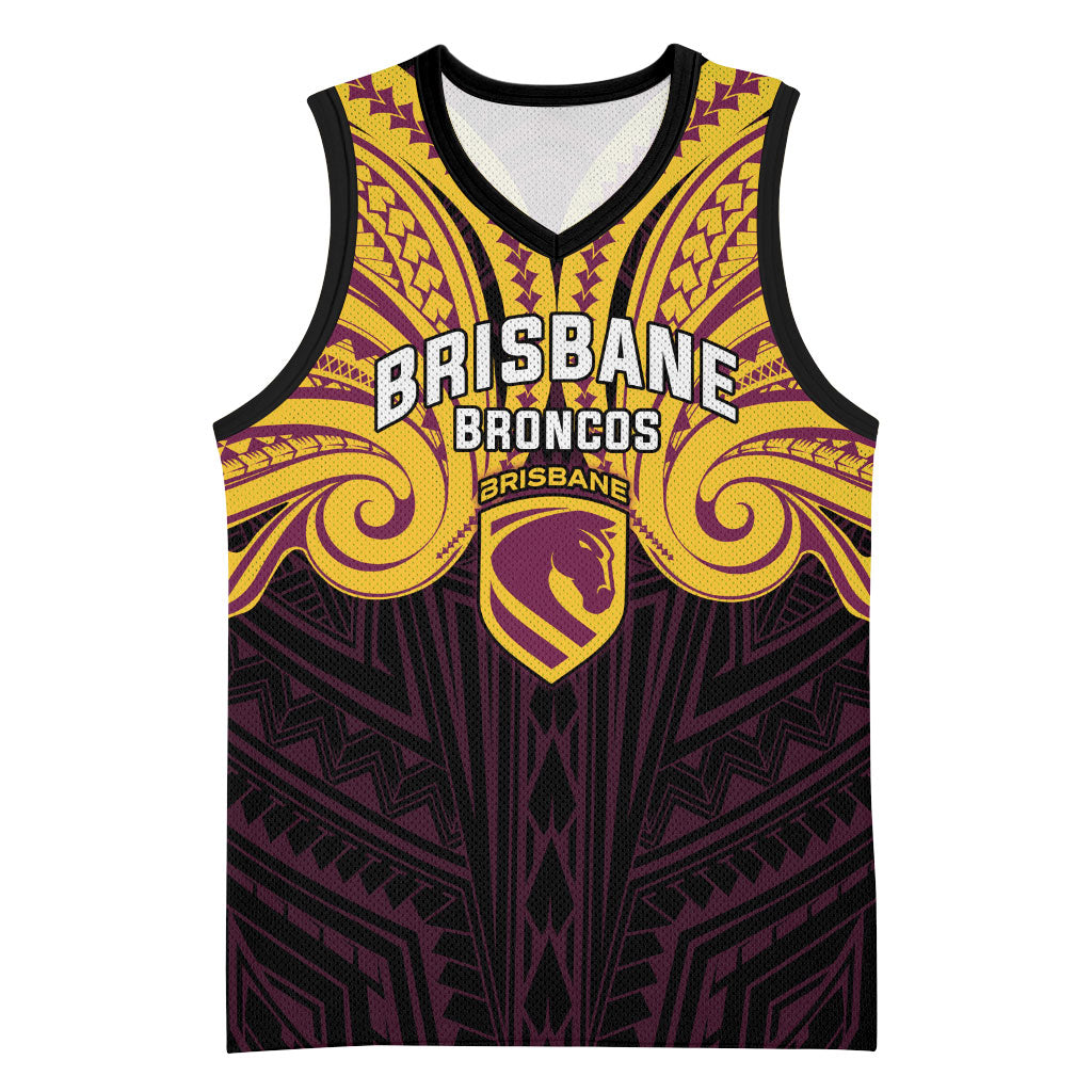 Custom Brisbane Broncos Basketball Jersey Horse Warrior Polynesia Islander Rugby Mascot