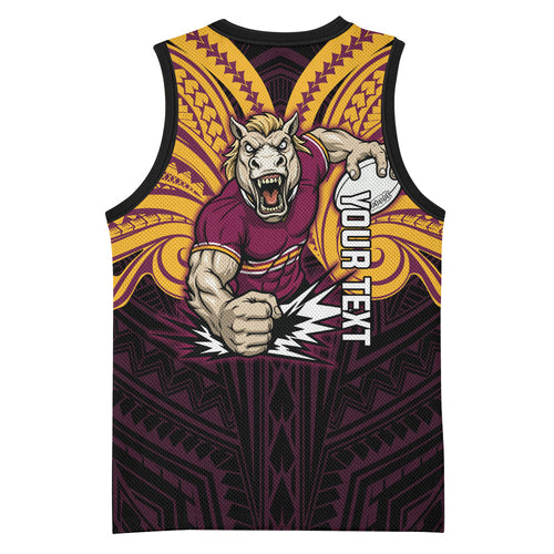 Custom Brisbane Broncos Basketball Jersey Horse Warrior Polynesia Islander Rugby Mascot